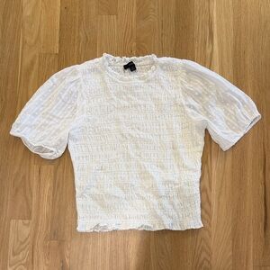 Woman’s J. Crew White Textured Blouse with Sheer Sleeves Sz Small